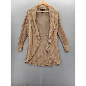 Venue Tan Open Front Cardigan Small Beige‎ Cotton Mesh Knit Draped Boho Sweater
